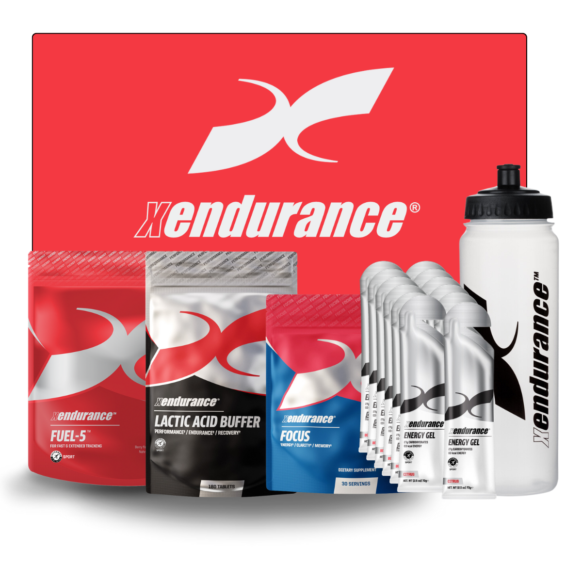 XND Starter Bundle - Lactic Acid Buffer, Fuel-5, Focus, Gels, Water Bottle